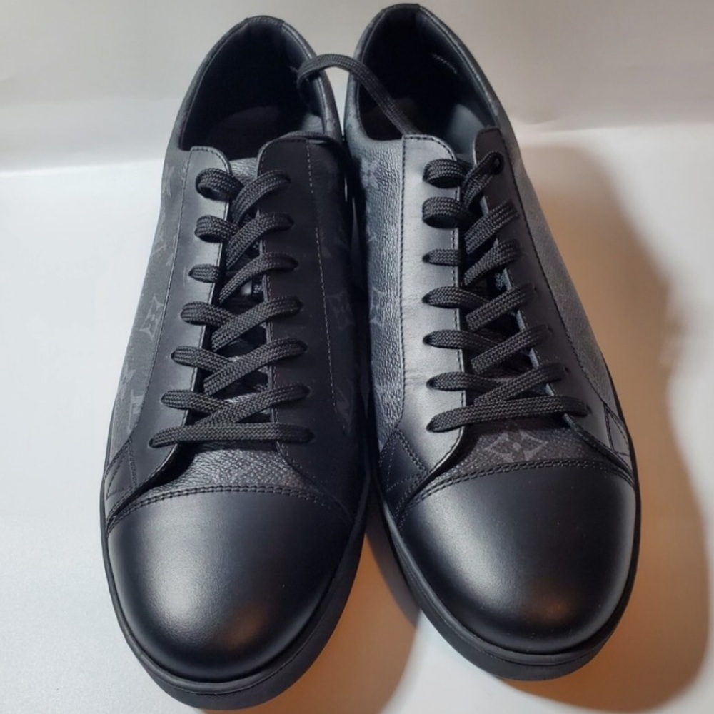 Louis Vuitton Tennis Trainer Leather Black Graphite Monogram Match-Up Shoes